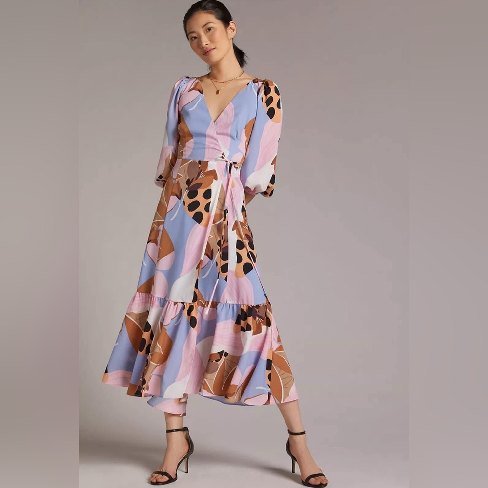 Anthropologie Pink and Blue Long Sleeve Dress